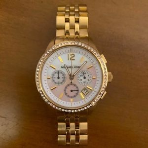 Michael Kors Gold Pearl Face Watch with Bling